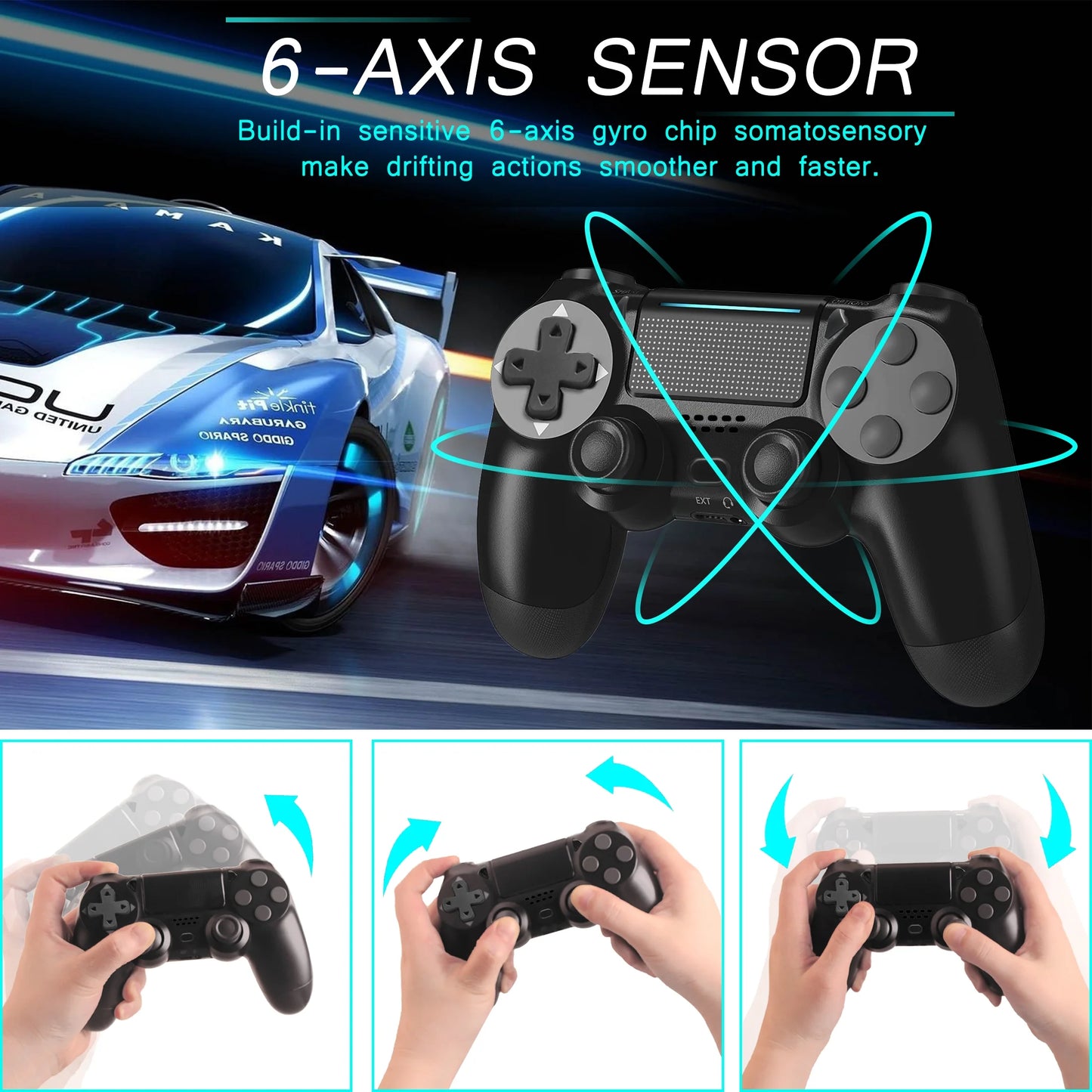 Wireless Controller Compatible with P-4/P-4 Slim/P-4 Pro, Remote Game Joystick, Black