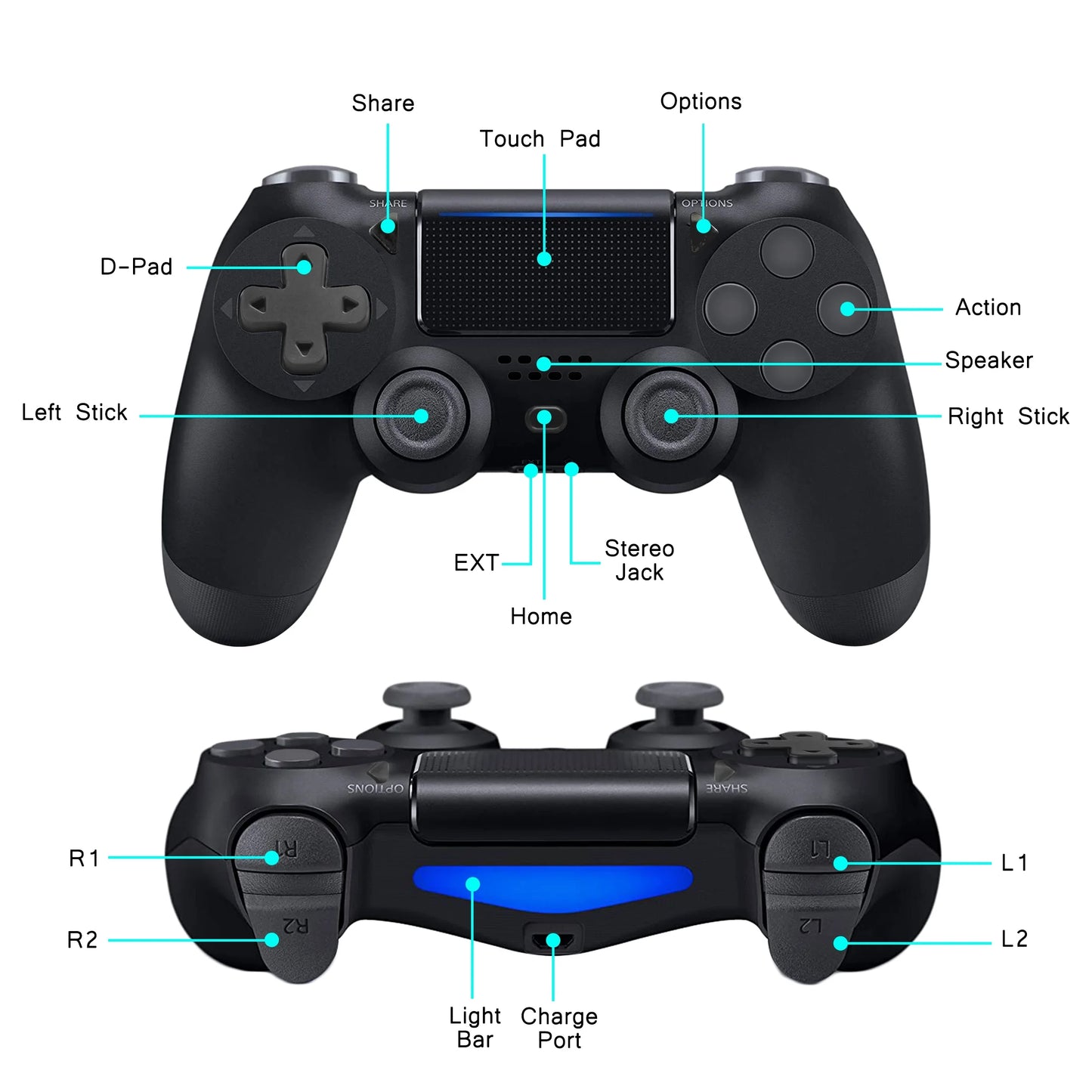 Wireless Controller Compatible with P-4/P-4 Slim/P-4 Pro, Remote Game Joystick, Black