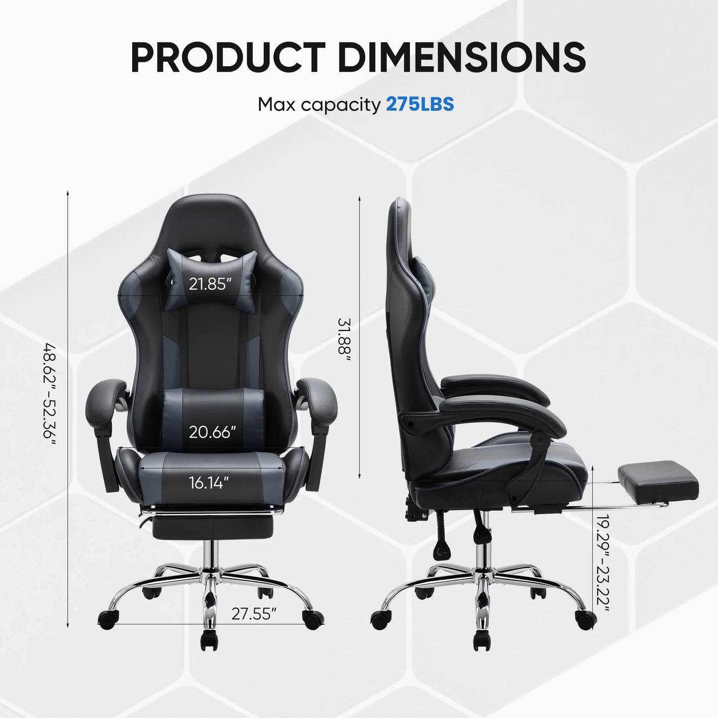 Ergonomic Gaming Chair High Back Office Chair with Lumbar Support and Adjustable Armrests Swivel Racing Chair, Black and Gray
