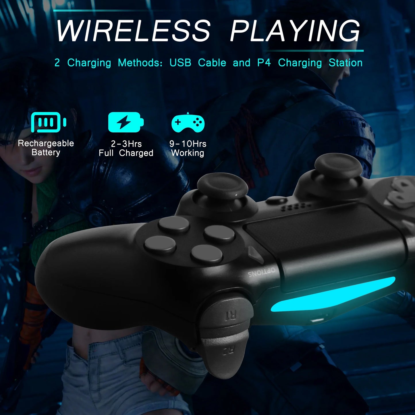 Wireless Controller Compatible with P-4/P-4 Slim/P-4 Pro, Remote Game Joystick, Black