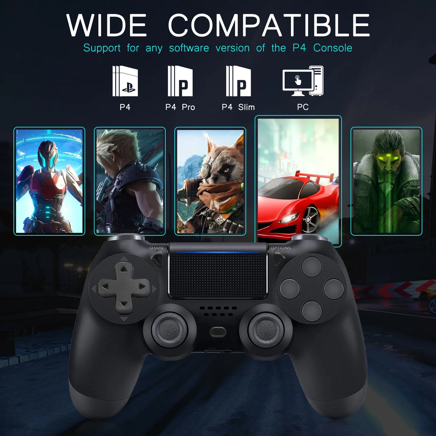 Wireless Controller Compatible with P-4/P-4 Slim/P-4 Pro, Remote Game Joystick, Black