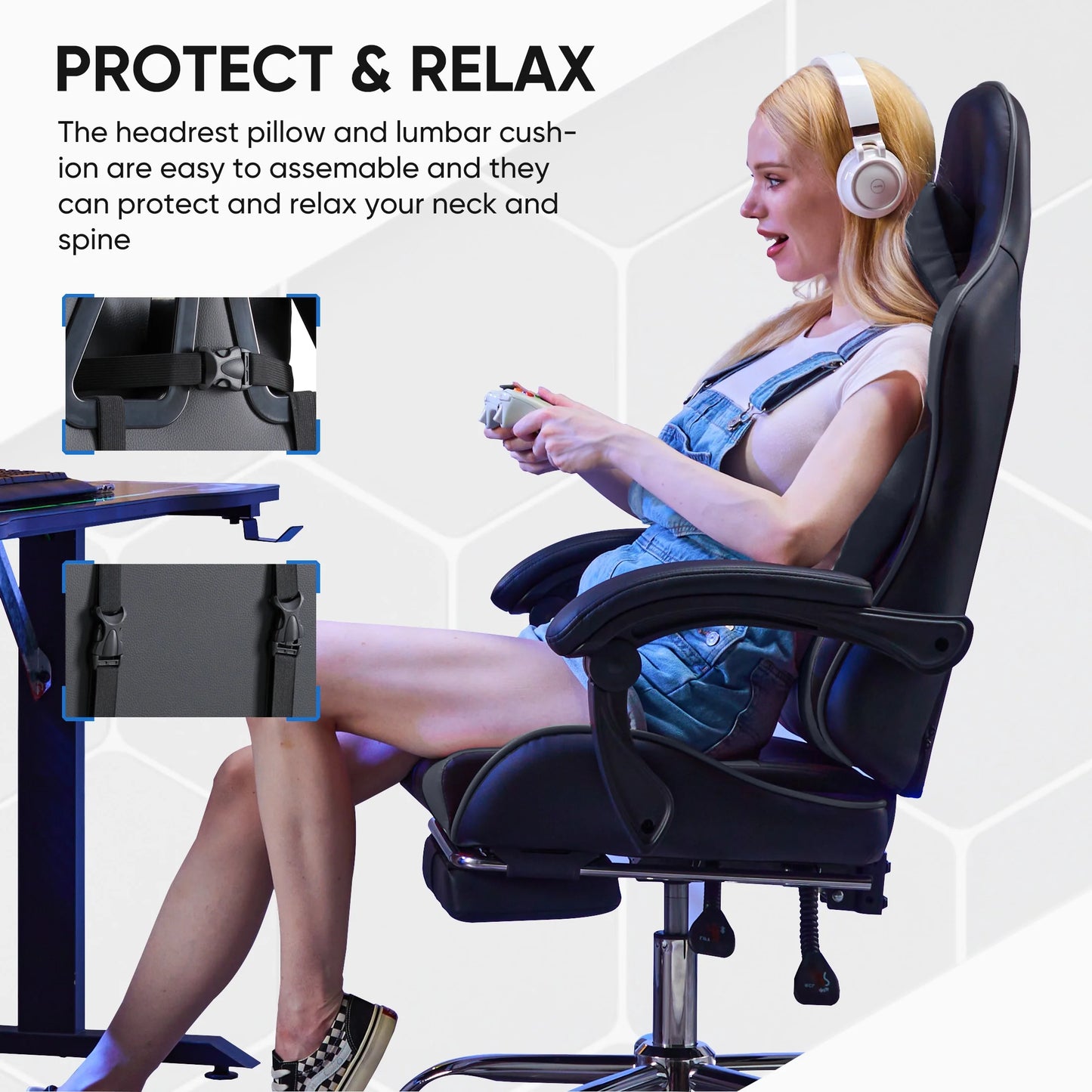 Ergonomic Gaming Chair High Back Office Chair with Lumbar Support and Adjustable Armrests Swivel Racing Chair, Black and Gray