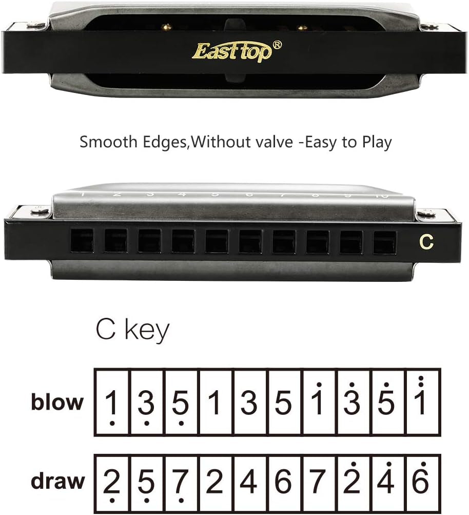 Deluxe Harmonica Key of C, 10 Holes 20 Tones Mouth Organ Diatonic Blues Harmonica for Adults, Beginners, Professionals and Students, as a Gift(Silver Grey)