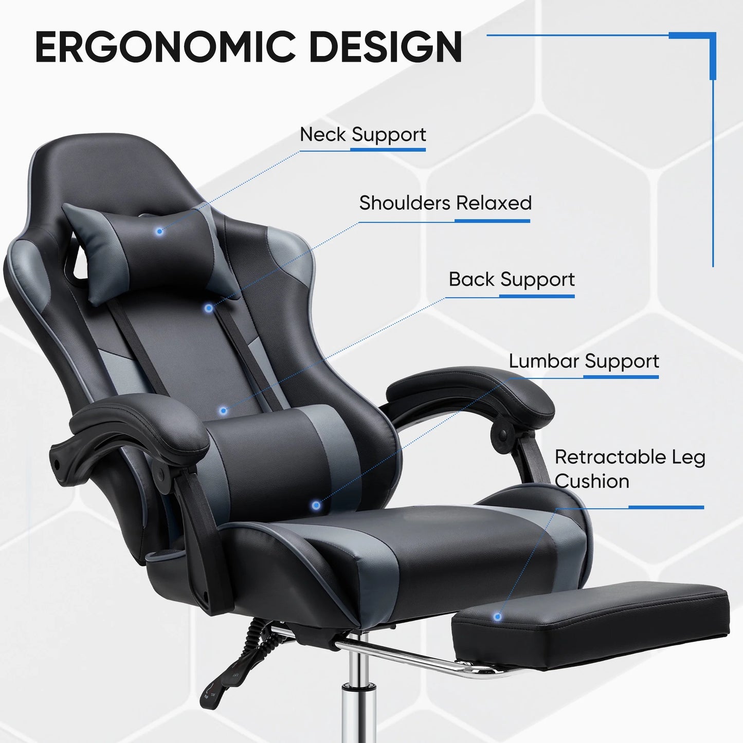 Ergonomic Gaming Chair High Back Office Chair with Lumbar Support and Adjustable Armrests Swivel Racing Chair, Black and Gray