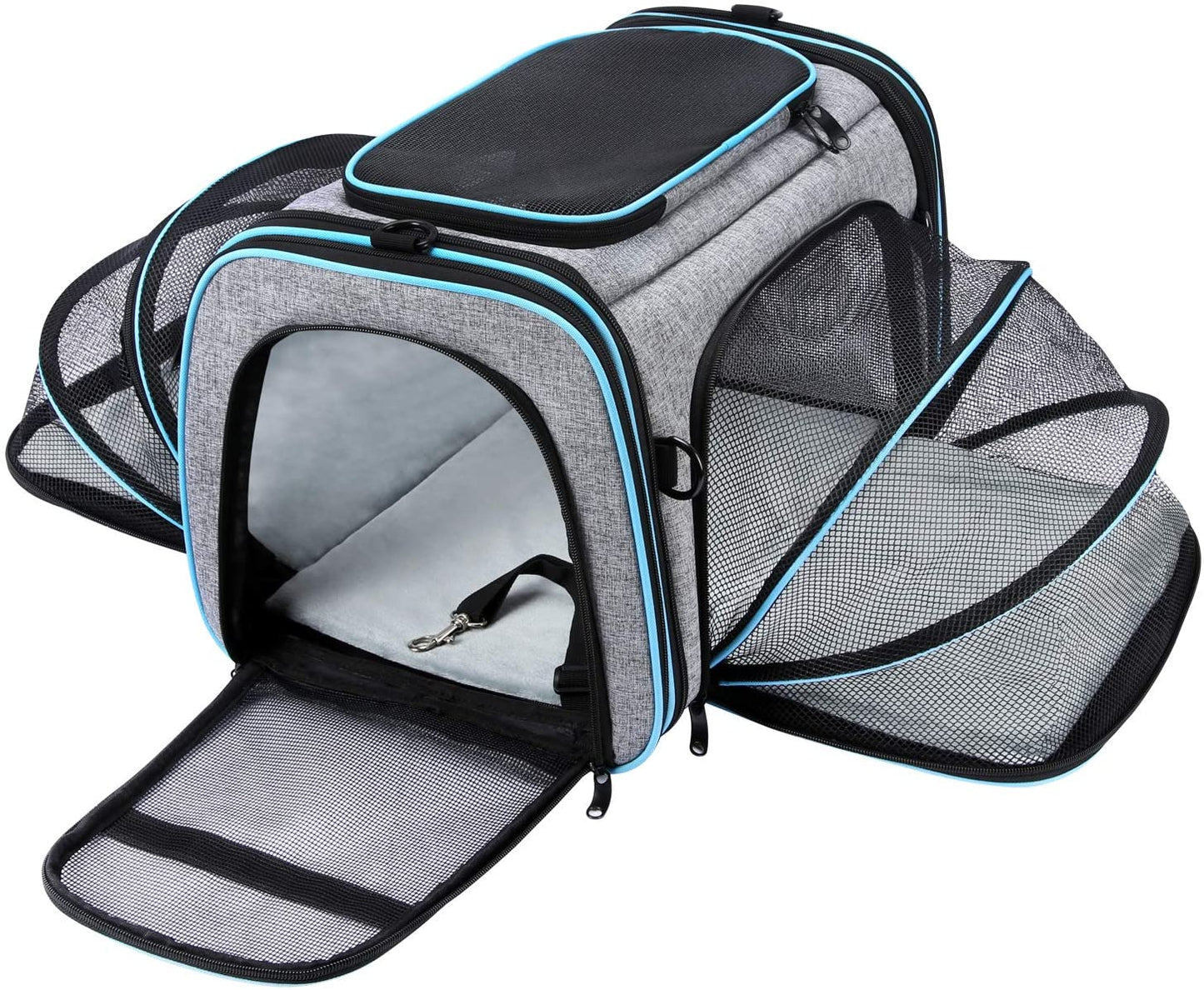 Airline Approved Pet Carrier, Large Soft Sided Pet Travel TSA Carrier 4 Sides Expandable Cat Collapsible Carriers with Removable Fleece Pad and Pockets for Cats Dogs and Small Animals