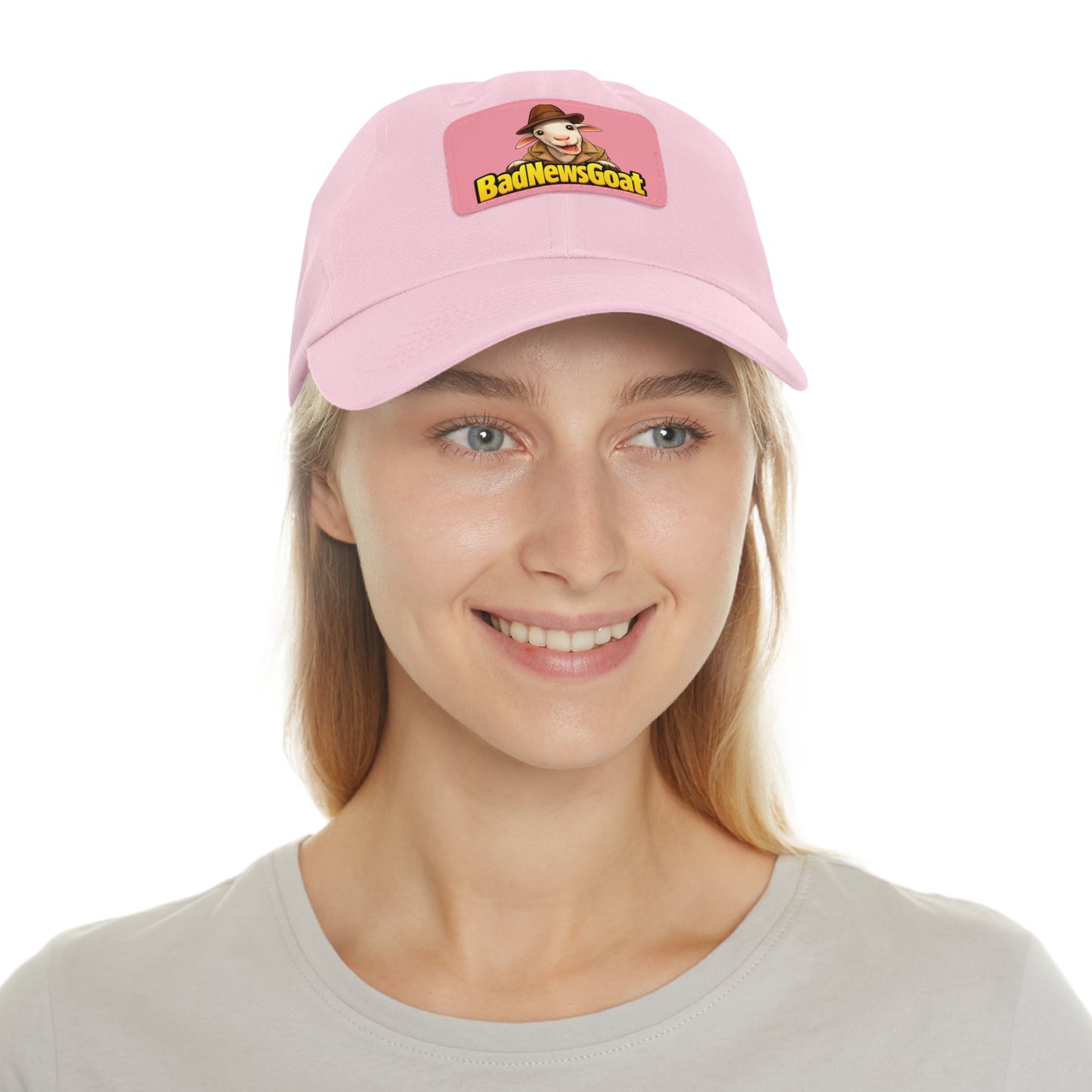 BadNewsGoat Leather Patch Dad Hat — Vintage Cartoon Goat Cap
