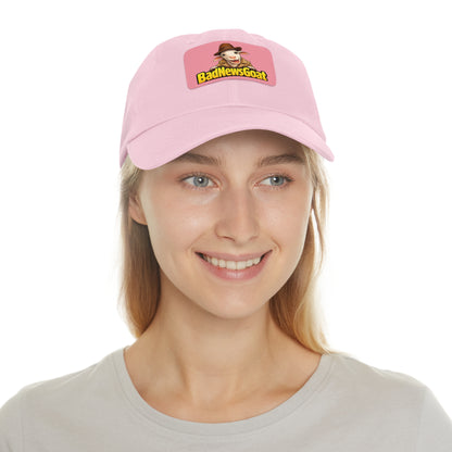 BadNewsGoat Leather Patch Dad Hat — Vintage Cartoon Goat Cap