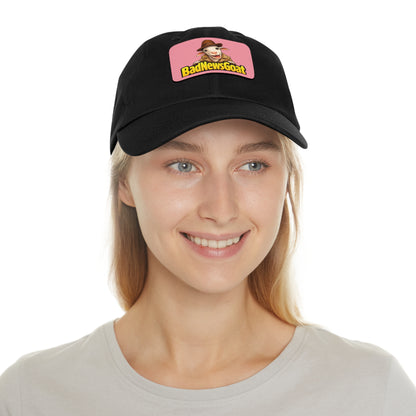 BadNewsGoat Leather Patch Dad Hat — Vintage Cartoon Goat Cap