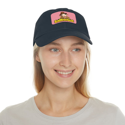 BadNewsGoat Leather Patch Dad Hat — Vintage Cartoon Goat Cap