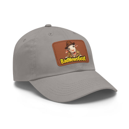 BadNewsGoat Leather Patch Dad Hat — Vintage Cartoon Goat Cap