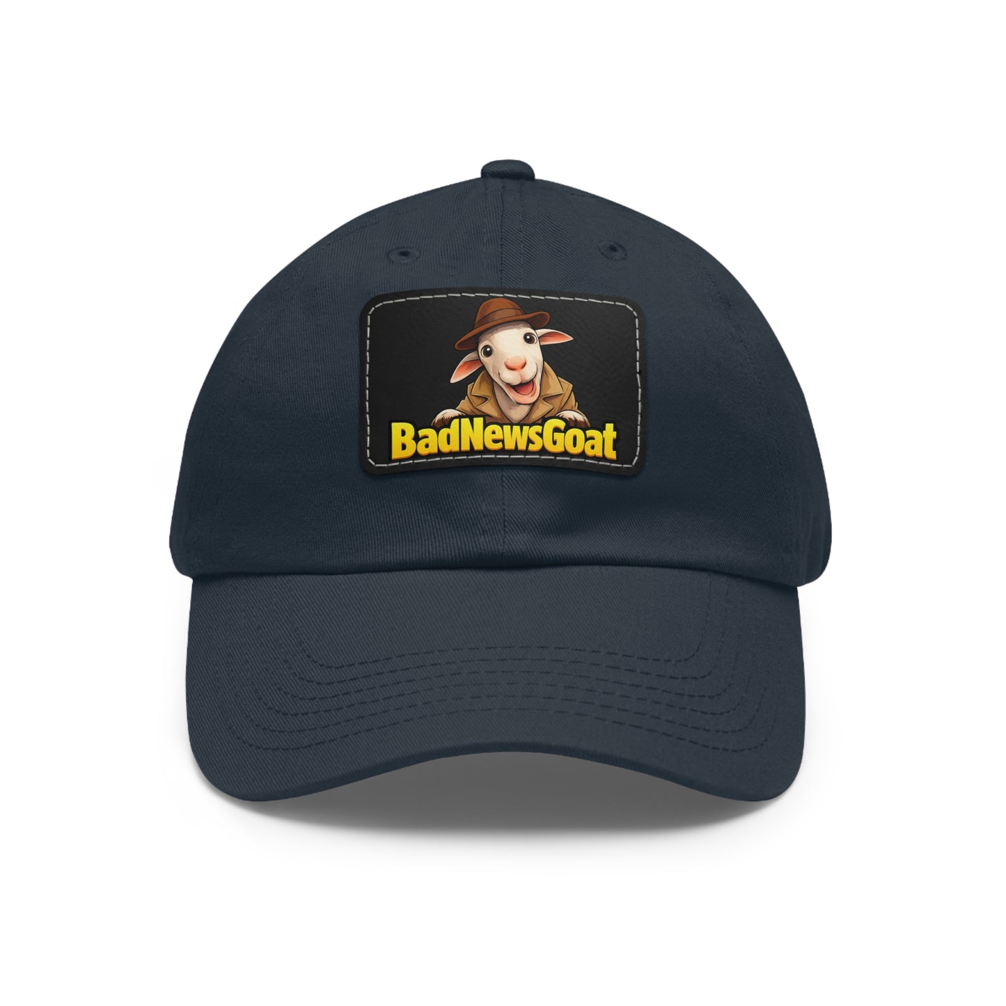 BadNewsGoat Leather Patch Dad Hat — Vintage Cartoon Goat Cap