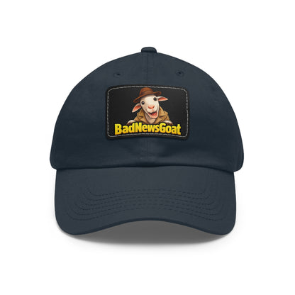 BadNewsGoat Leather Patch Dad Hat — Vintage Cartoon Goat Cap