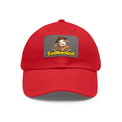 BadNewsGoat Leather Patch Dad Hat — Vintage Cartoon Goat Cap