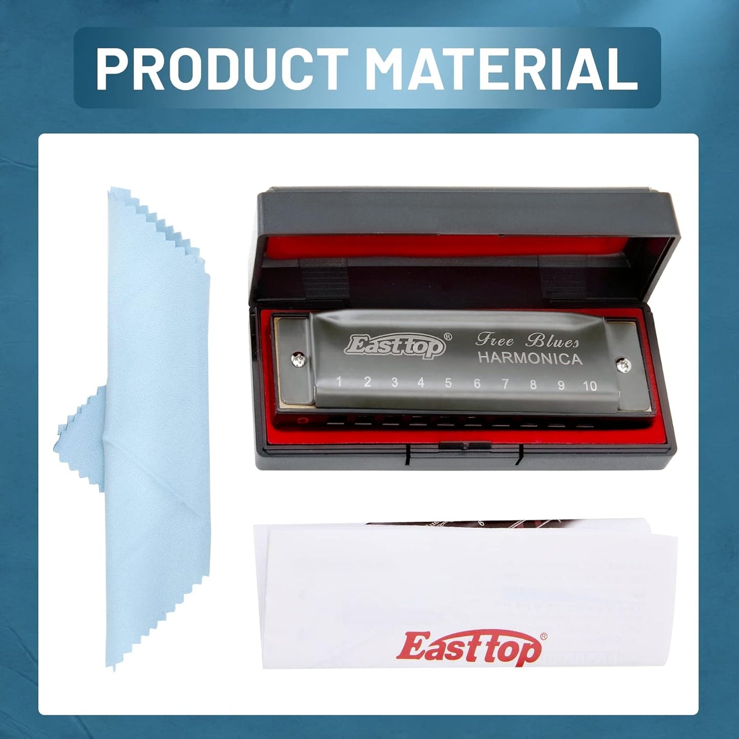 Deluxe Harmonica Key of C, 10 Holes 20 Tones Mouth Organ Diatonic Blues Harmonica for Adults, Beginners, Professionals and Students, as a Gift（Silver Grey）