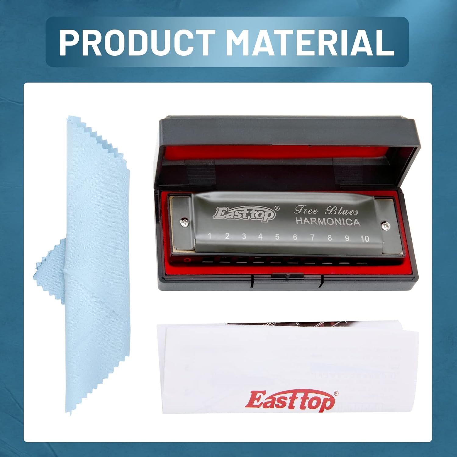 Deluxe Harmonica Key of C, 10 Holes 20 Tones Mouth Organ Diatonic Blues Harmonica for Adults, Beginners, Professionals and Students, as a Gift（Silver Grey）