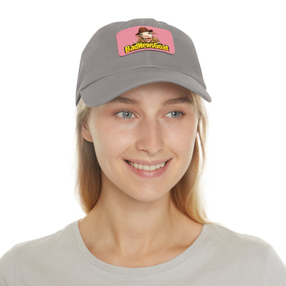 BadNewsGoat Leather Patch Dad Hat — Vintage Cartoon Goat Cap
