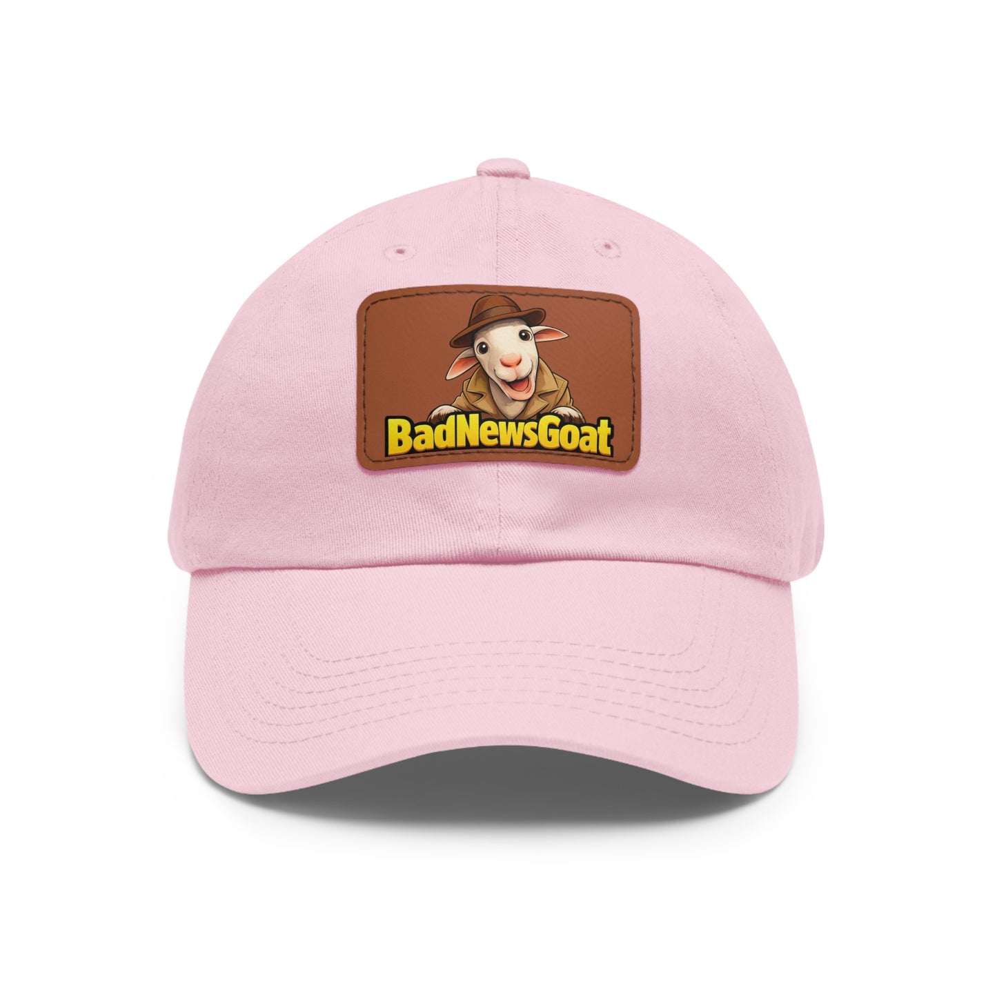 BadNewsGoat Leather Patch Dad Hat — Vintage Cartoon Goat Cap