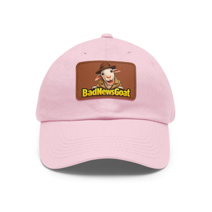 BadNewsGoat Leather Patch Dad Hat — Vintage Cartoon Goat Cap