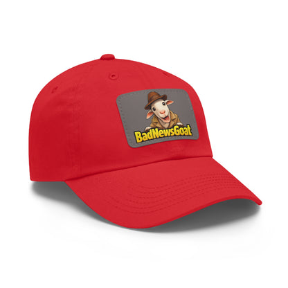 BadNewsGoat Leather Patch Dad Hat — Vintage Cartoon Goat Cap