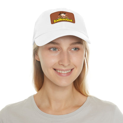 BadNewsGoat Leather Patch Dad Hat — Vintage Cartoon Goat Cap