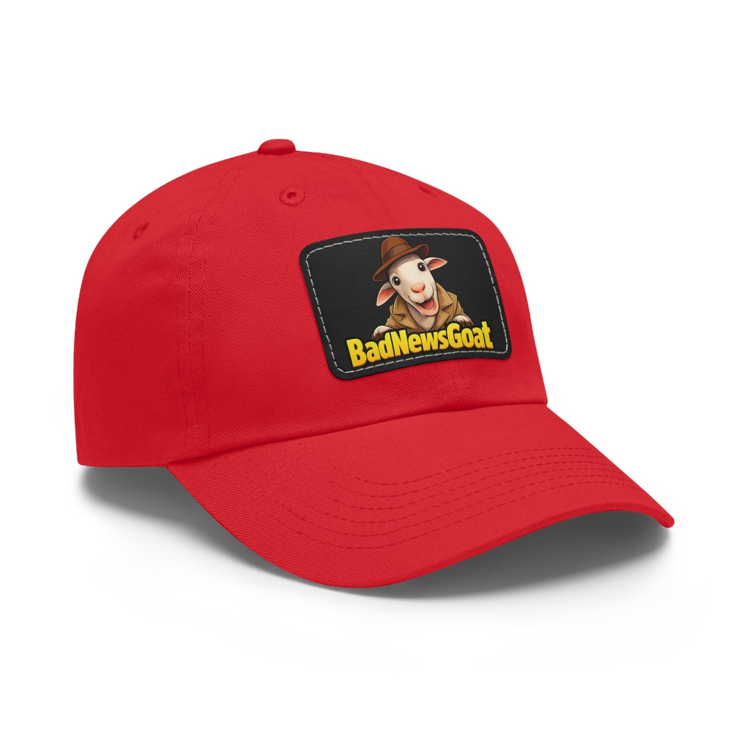 BadNewsGoat Leather Patch Dad Hat — Vintage Cartoon Goat Cap