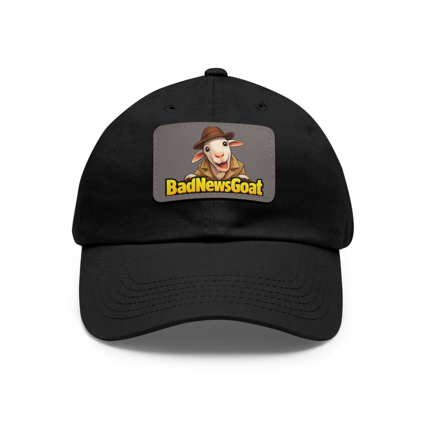 BadNewsGoat Leather Patch Dad Hat — Vintage Cartoon Goat Cap