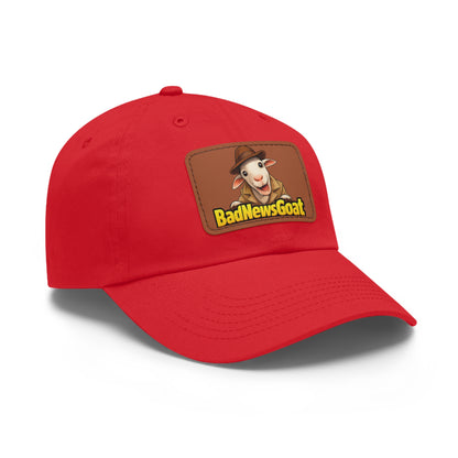 BadNewsGoat Leather Patch Dad Hat — Vintage Cartoon Goat Cap