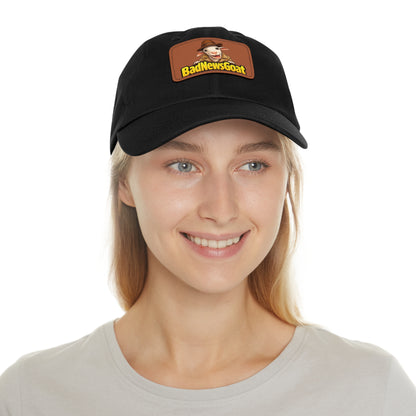 BadNewsGoat Leather Patch Dad Hat — Vintage Cartoon Goat Cap