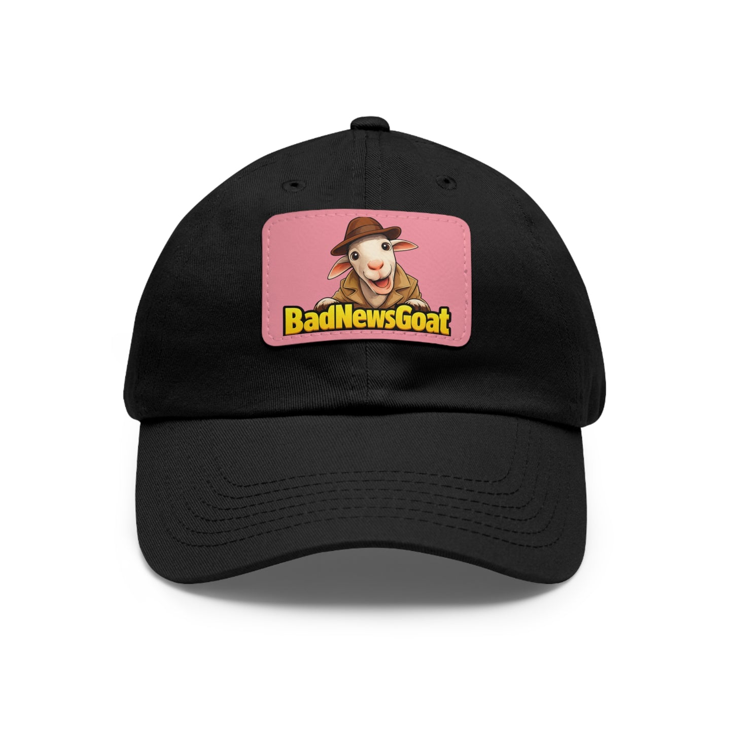 BadNewsGoat Leather Patch Dad Hat — Vintage Cartoon Goat Cap