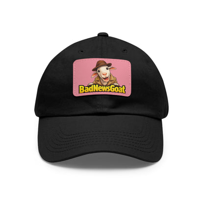 BadNewsGoat Leather Patch Dad Hat — Vintage Cartoon Goat Cap
