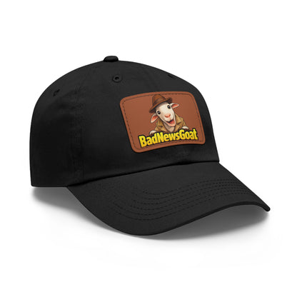 BadNewsGoat Leather Patch Dad Hat — Vintage Cartoon Goat Cap