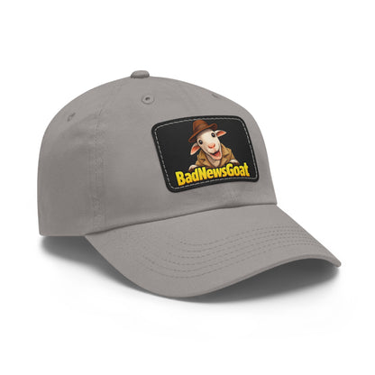 BadNewsGoat Leather Patch Dad Hat — Vintage Cartoon Goat Cap