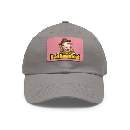 BadNewsGoat Leather Patch Dad Hat — Vintage Cartoon Goat Cap