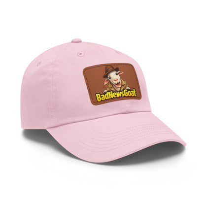 BadNewsGoat Leather Patch Dad Hat — Vintage Cartoon Goat Cap