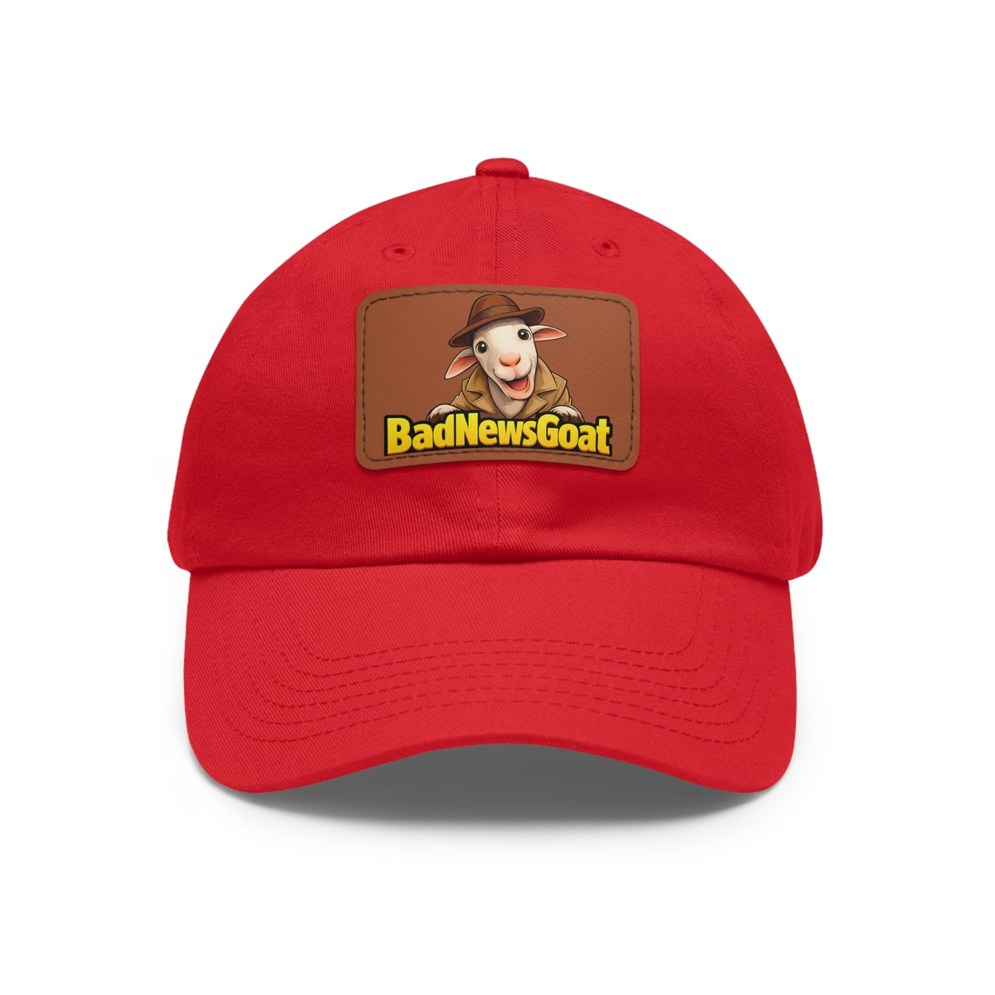 BadNewsGoat Leather Patch Dad Hat — Vintage Cartoon Goat Cap