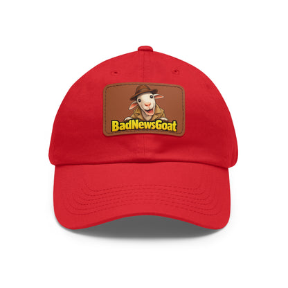 BadNewsGoat Leather Patch Dad Hat — Vintage Cartoon Goat Cap