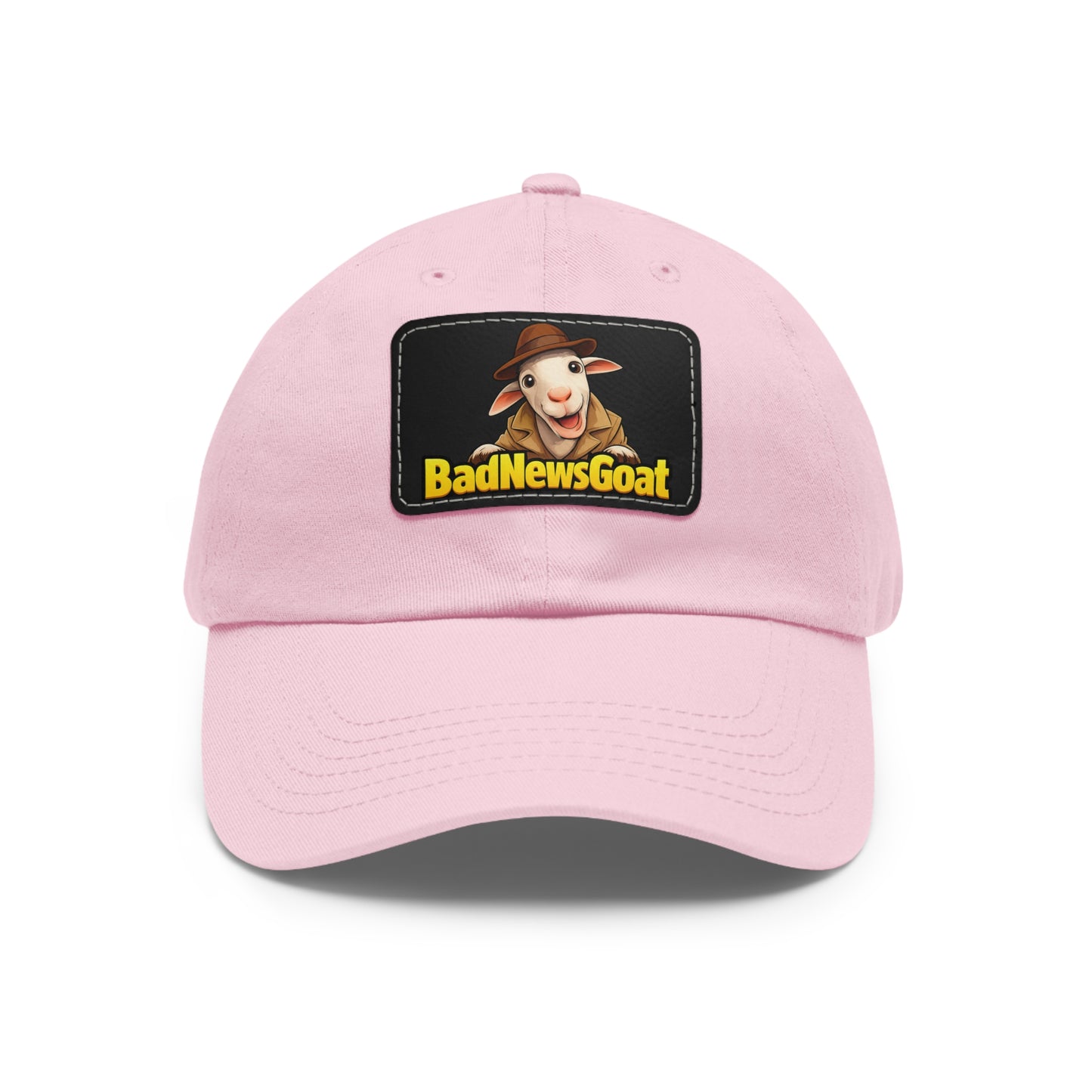 BadNewsGoat Leather Patch Dad Hat — Vintage Cartoon Goat Cap