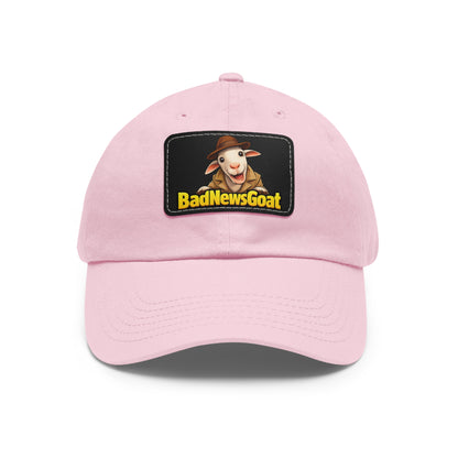 BadNewsGoat Leather Patch Dad Hat — Vintage Cartoon Goat Cap