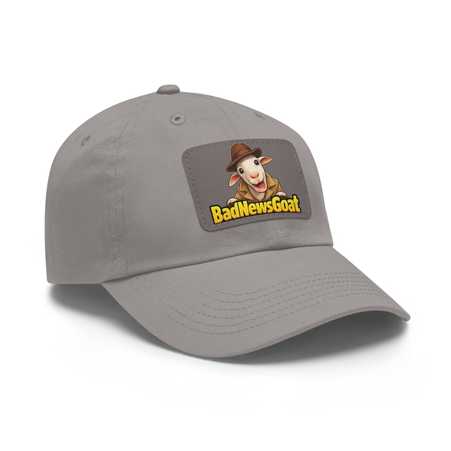 BadNewsGoat Leather Patch Dad Hat — Vintage Cartoon Goat Cap