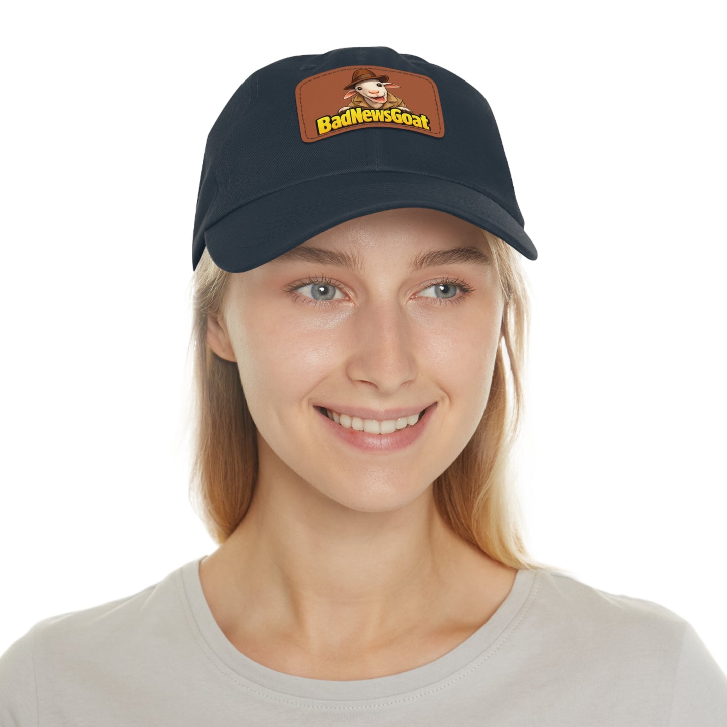 BadNewsGoat Leather Patch Dad Hat — Vintage Cartoon Goat Cap