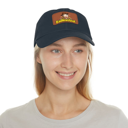 BadNewsGoat Leather Patch Dad Hat — Vintage Cartoon Goat Cap