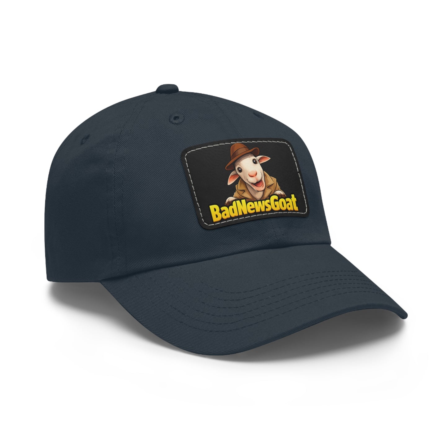 BadNewsGoat Leather Patch Dad Hat — Vintage Cartoon Goat Cap