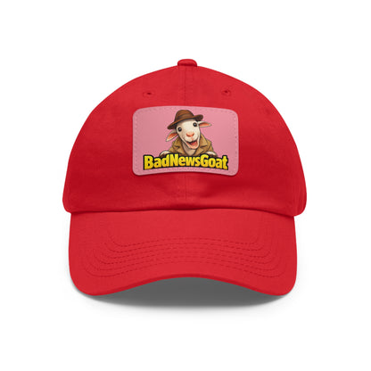 BadNewsGoat Leather Patch Dad Hat — Vintage Cartoon Goat Cap