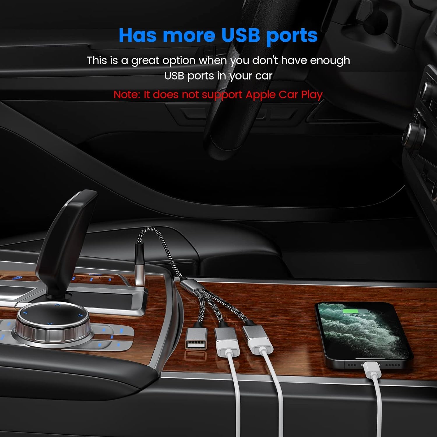 3 in 1 USB Splitter Cable, Portable USB 2.0 Hub for Charging, Data Transfer, Laptop, Mac