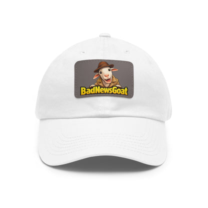BadNewsGoat Leather Patch Dad Hat — Vintage Cartoon Goat Cap