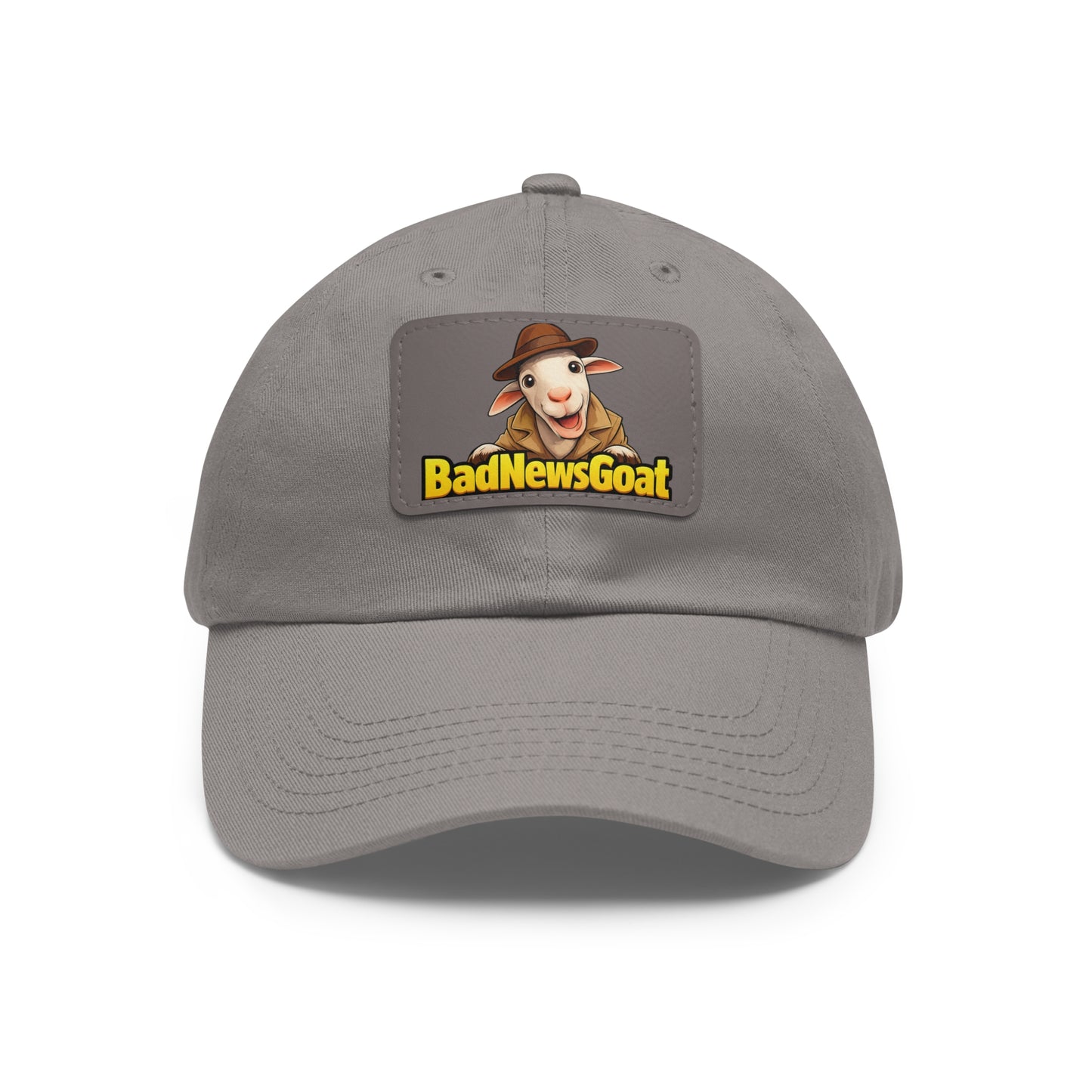 BadNewsGoat Leather Patch Dad Hat — Vintage Cartoon Goat Cap