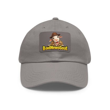 BadNewsGoat Leather Patch Dad Hat — Vintage Cartoon Goat Cap