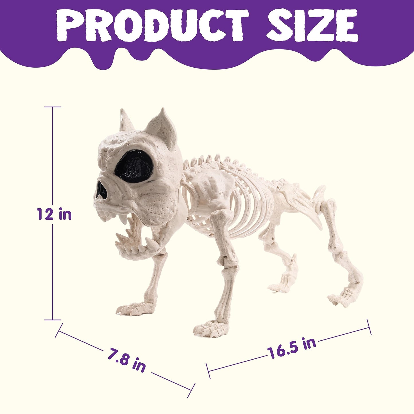 16 Inch Halloween Skeleton Dog Skeleton Halloween Decor,Pose-N-Stay Plastic Skeleton Bones with Posable Joints for Hallowmas Decoration Outdoor Haunted House Party