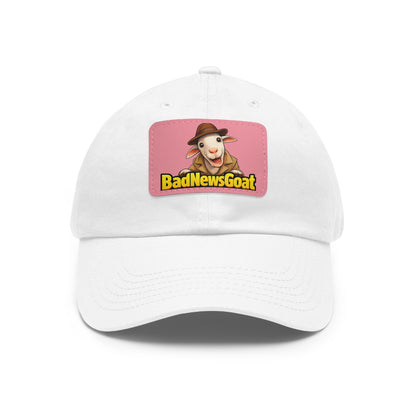 BadNewsGoat Leather Patch Dad Hat — Vintage Cartoon Goat Cap
