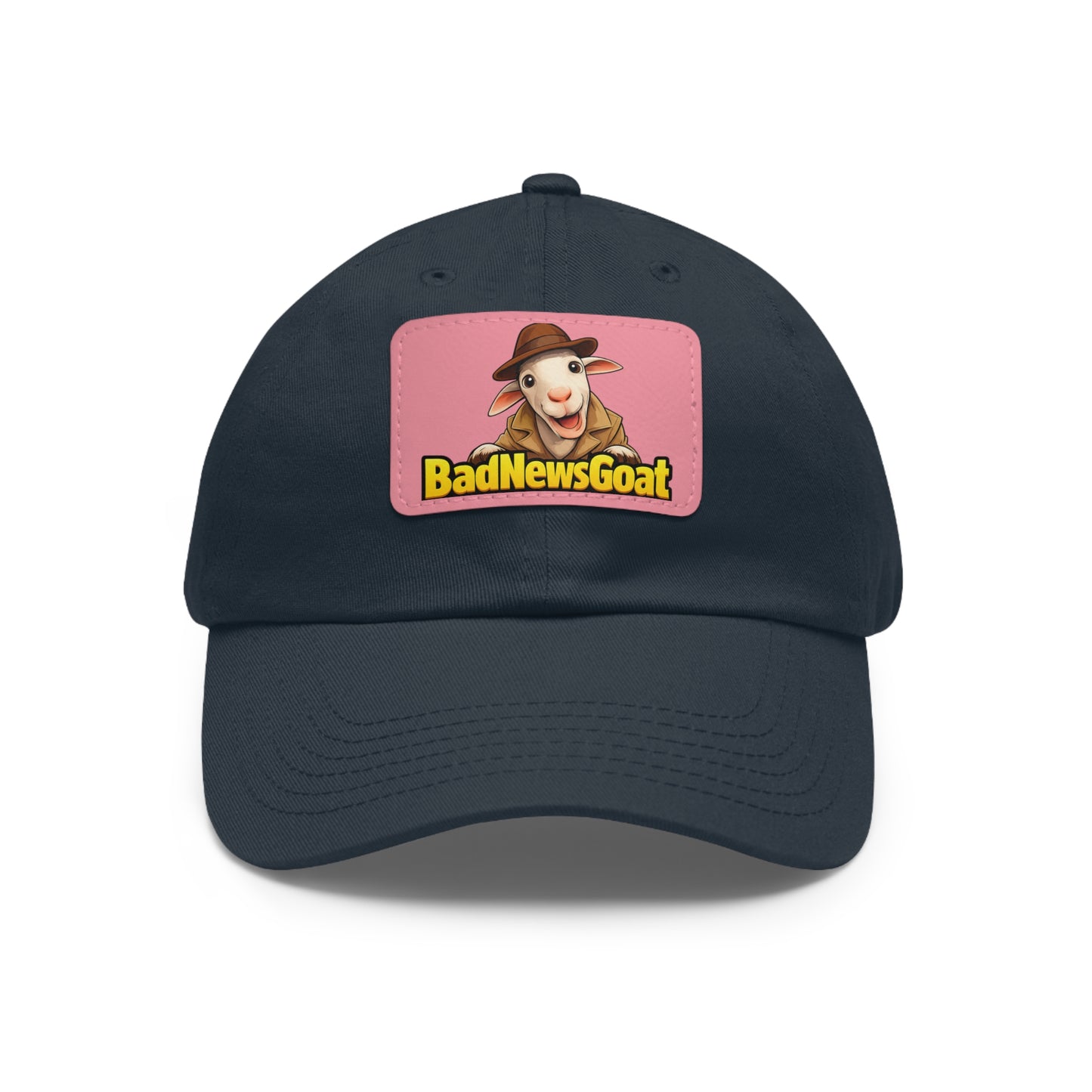 BadNewsGoat Leather Patch Dad Hat — Vintage Cartoon Goat Cap